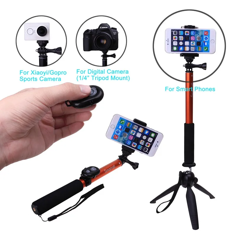 

Bluetooth Wireless Camera Shutter X iaomi yi Self Stick Tripod Monopod+Clip Phone holder For Samsung Note 8 For iPhone 8 5 6 7 X