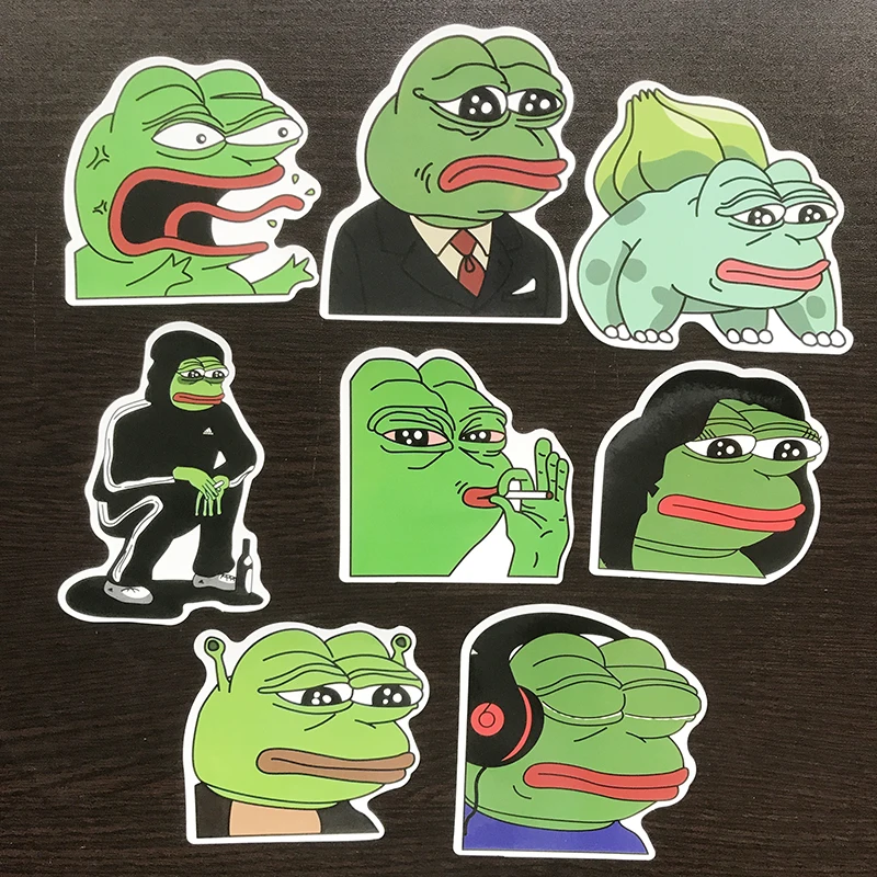 

AQK 8Pcs/Lot Funny Pepe Sad Frog Stickers Waterproof Graffiti Sticker For Snowboar Notebook Luggage Laptop Phone Bike Car Decal