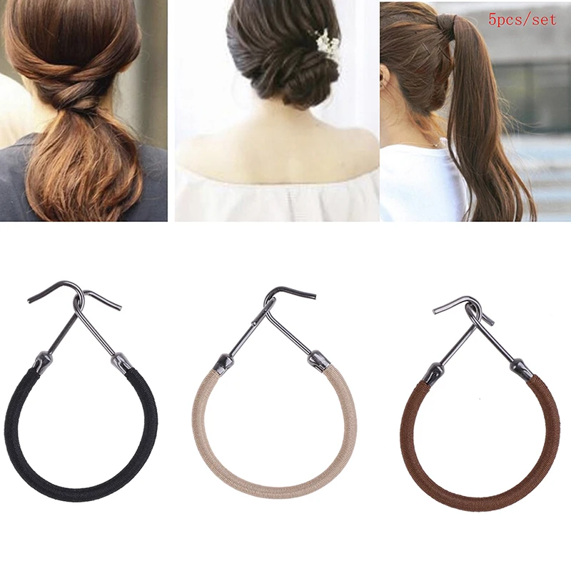 NEW 5pcs Elastic Clips Bows With Hook Women Girls Bands Gum Ponytail Holder Bungee Hair Thick Headwear Hair Accessories