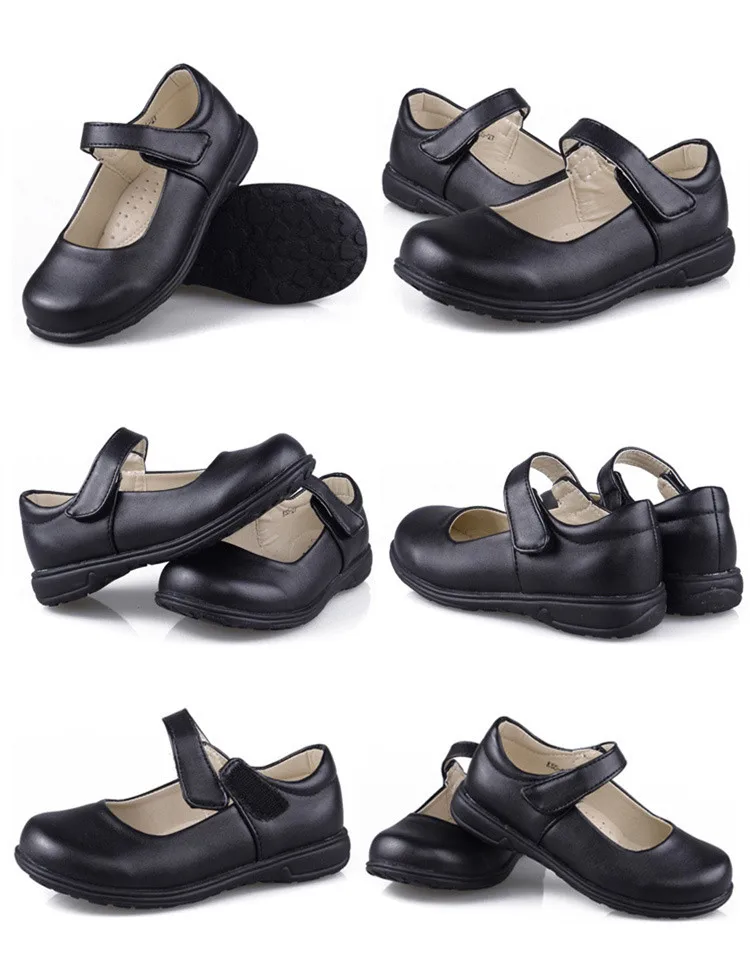 Новые Девушки Черный детская кожаная обувь производительность принцесса обувь студент Туфли без каблуков Повседневное Танцевальная