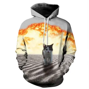 

Autumn Winter Fashion Cap Hoodies Men Long Sleeve Pullovers Print Sand Cat Casual Hoody 3d lovely Sweatshirt Plus S-6XL R429