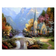 Замок мост настенные картины по номерам DIY Ручная роспись маслом для домашнего искусства Декор на холсте Раскраска по номерам