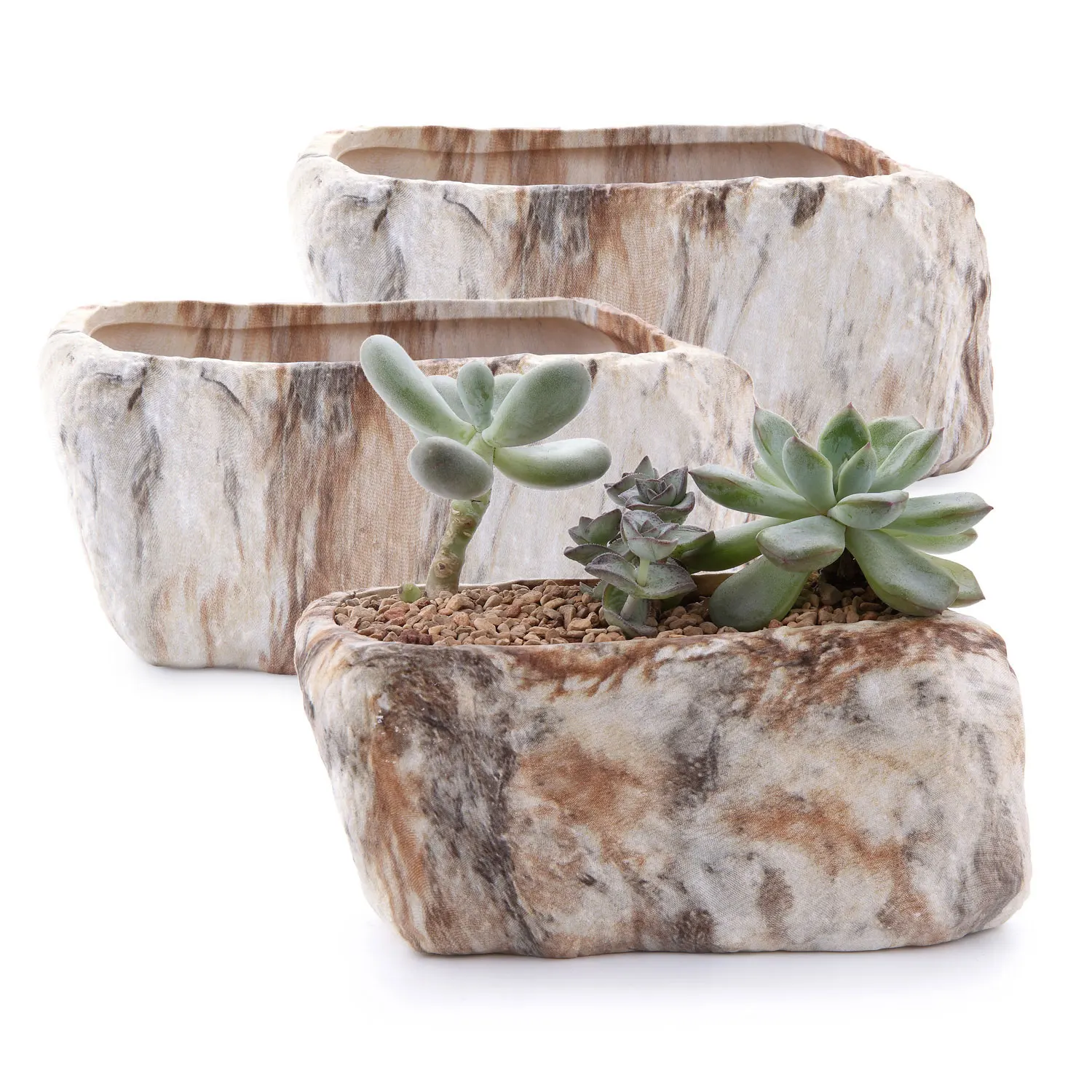 

T4U 5.25" Stone Shape Sucuulent Cactus Plant Pots Flower Pots Planters Containers Window Boxes With Small Hole Set of 3