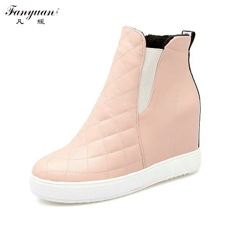 

2017 Autumn Winter New Arrival Boots Platform Elastic Band Solid Woman Boots Height Increasing Ankle Boots