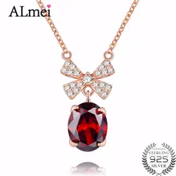 Almei 2.5ct Красный Гранат 925 пробы серебро ожерелья с бантами подвеска Royal себе украшения для Для женщин с цепочкой, коробка 40% FN024