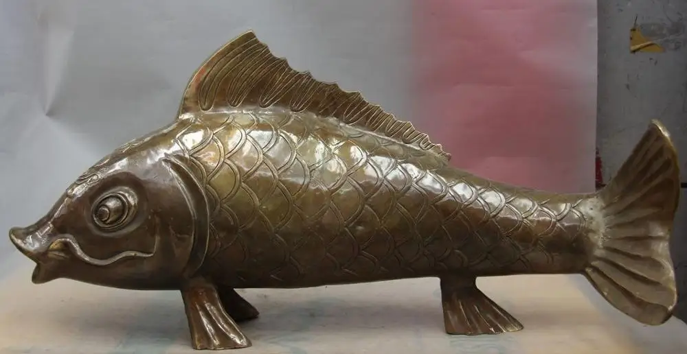 

14 China Bronze Copper Sculpture Fengshui Decoration Auspicious Fish Carp Statue
