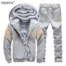 TIEPUS, зимняя мужская толстовка, костюмы, флисовый теплый мужской спортивный костюм, набор, повседневная спортивная одежда, костюмы с капюшоном и штаны, спортивный костюм