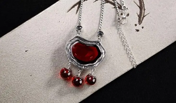 

Sterling S925 925 silver Pendant charm Garnet Natural stone ethnic vintage