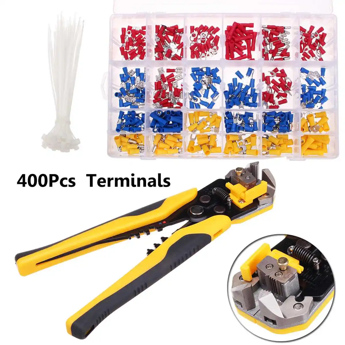 

400Pcs Connectors Terminals Wire Terminal Kit with Cutter Stripper Plier Set Crimper Crimping Pliers Electrician Hand Tools