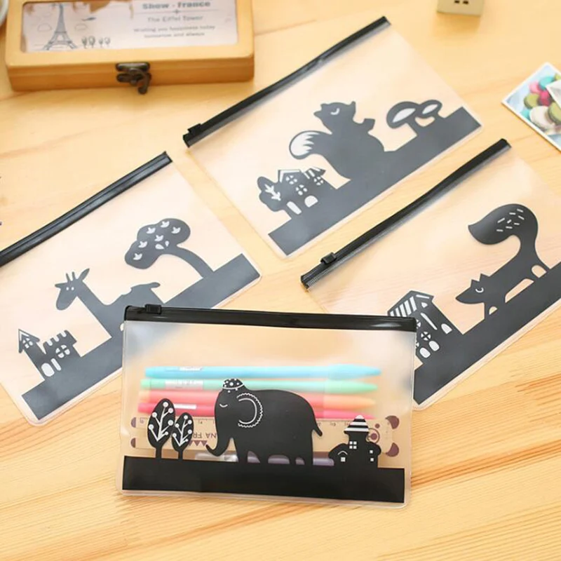 

Translucent Cute Animals Invoice Pencil Holder File Bags +zipper Chancery Folders for Document Stationary School Binder Supplies