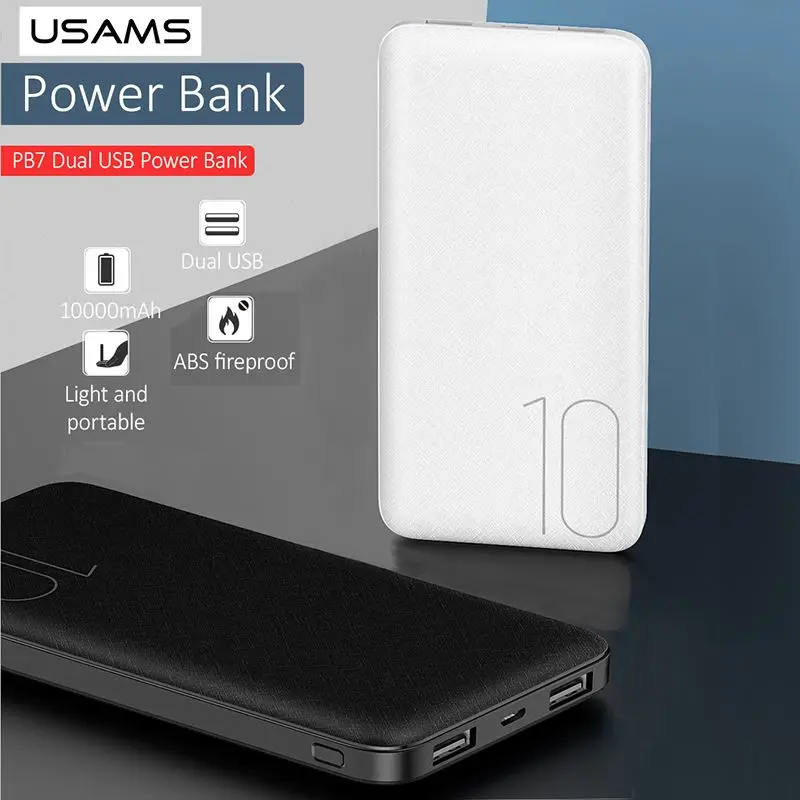 

USAMS Slim 10000mAh Rock Portable Ultra-thin Polymer Powerbank Dual USB Charger Powerbank With LED Light for Mobile Phone
