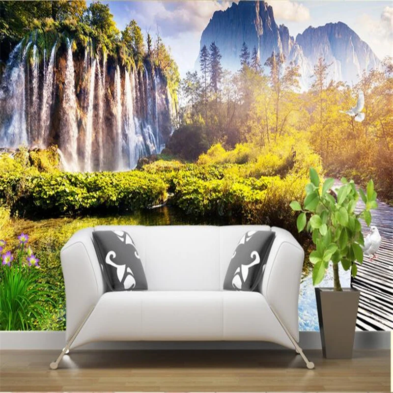 

beibehang Large Custom Wallpapers Aesthetic Falls Wonderland Swan White Goose Continental Living Room TV Backdrop