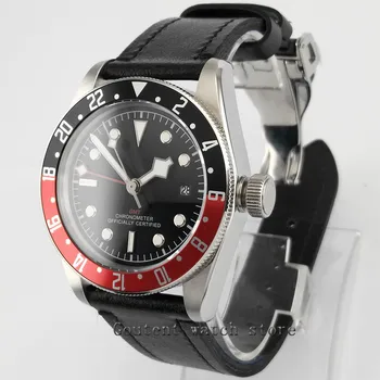 

41mm corgeut watch black dial luminous marks Sapphire Glass GMT Automatic mens Watch black red bezel
