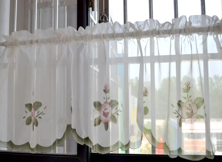 

Embroidered finished products short head curtain coffee kitchen curtain decoration tulle sheer curtain for kitchen window