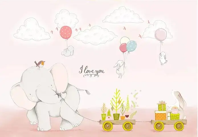 Beibehang пользовательские 3d обои ручная роспись личности мультфильм слон белый кролик детская комната ТВ фон Настенные обои