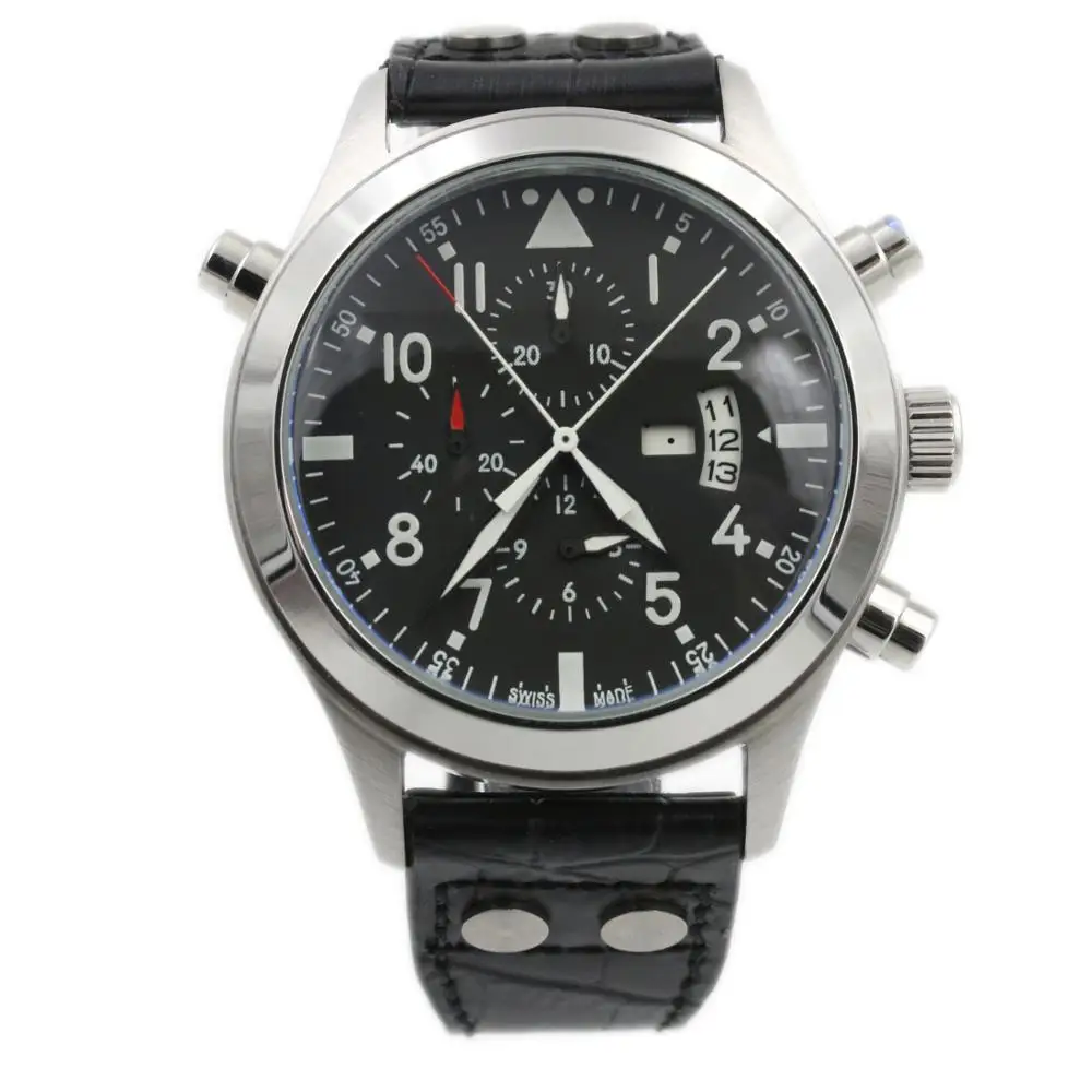 

2019 Hot sale AAA Men's Watch IW Pilot 377701 Series Black Multi-Function Dial with Calendar Black Leather Strap quartz movemen