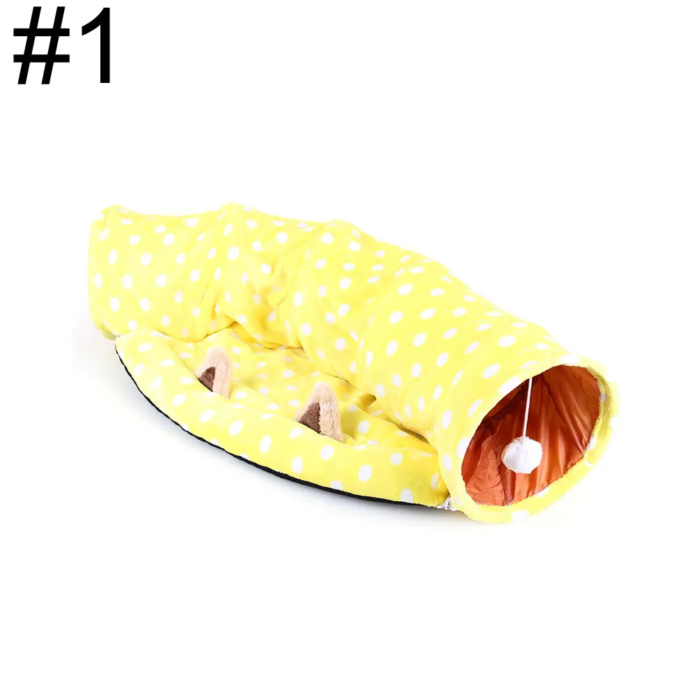 Yellow-1 1 шт., туннель для домашних животных, кошачьи кровати, домик и сон с шариком, кошачий игровой туннель, Забавный длинный туннель для кошки, игрушка для игр, складная - Цвет: Yellow-1