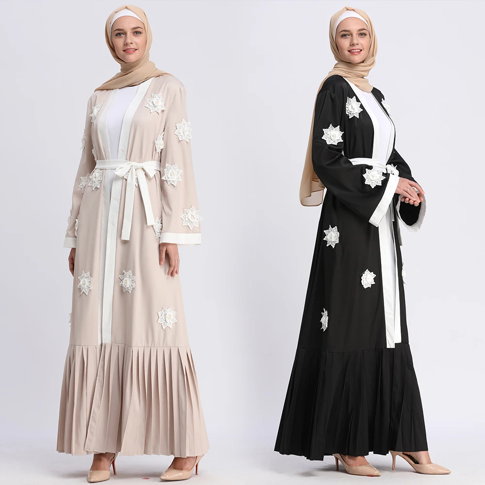 

Muslim Abaya Embroidery Maxi Dress Flower Pearls Loose Cardigan Long Robe Gowns Ramadan Party Worship Service Islamic Clothing