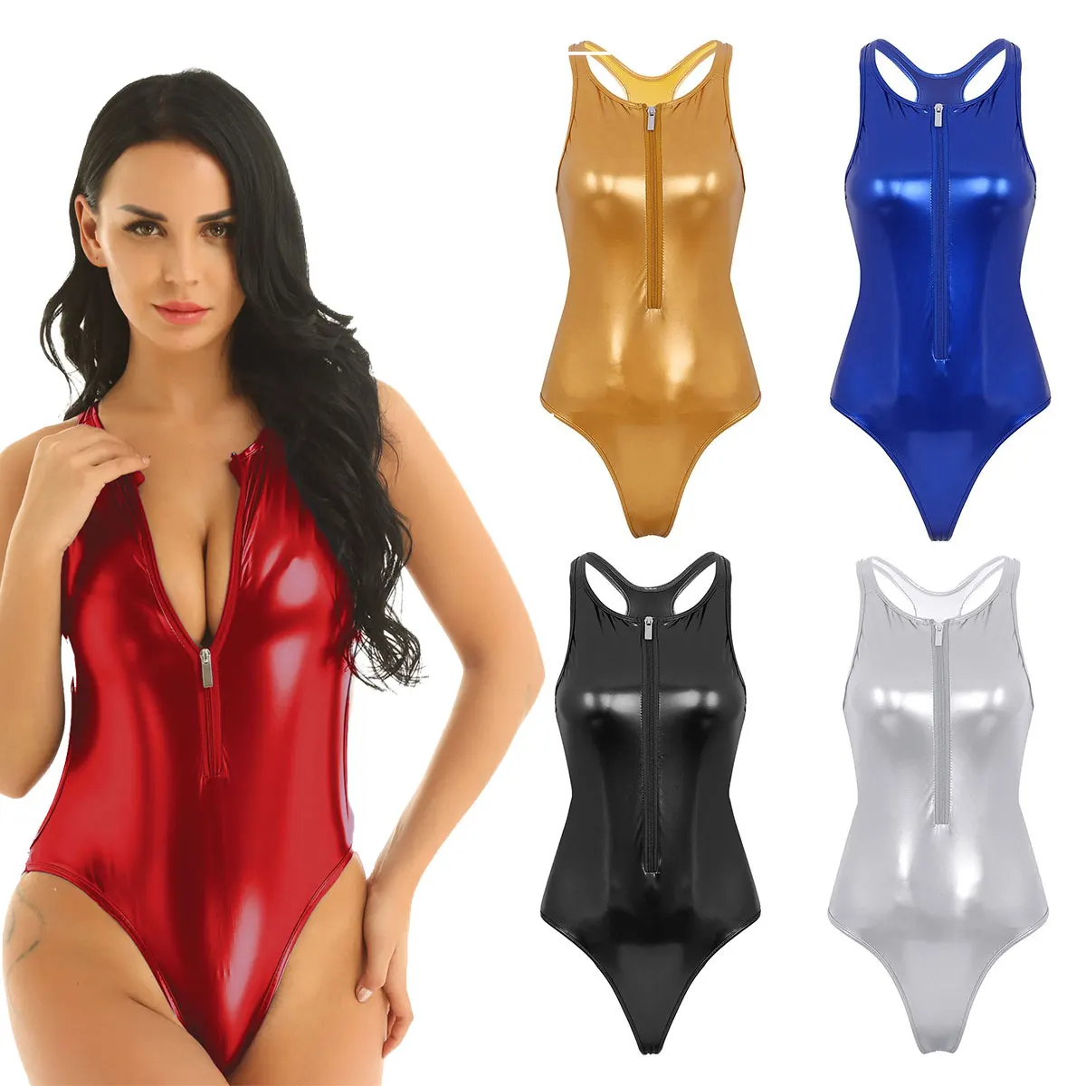 Женское белье Коктейльная Babydoll блестящий кожаный комбидресс с открытой спиной