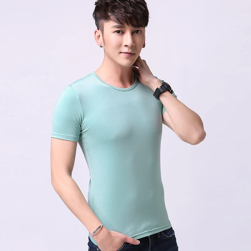 

REN.F 2019 Summer New T-Shirt Men Soft Mercerized Modal Solid Color Casual t shirt Basics O-neck High Quality Plus Size Male Tee