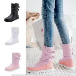Розовые Водонепроницаемые зимние сапоги; женские зимние плюшевые сапоги на плоской подошве с круглым носком; женские носки; зимняя обувь