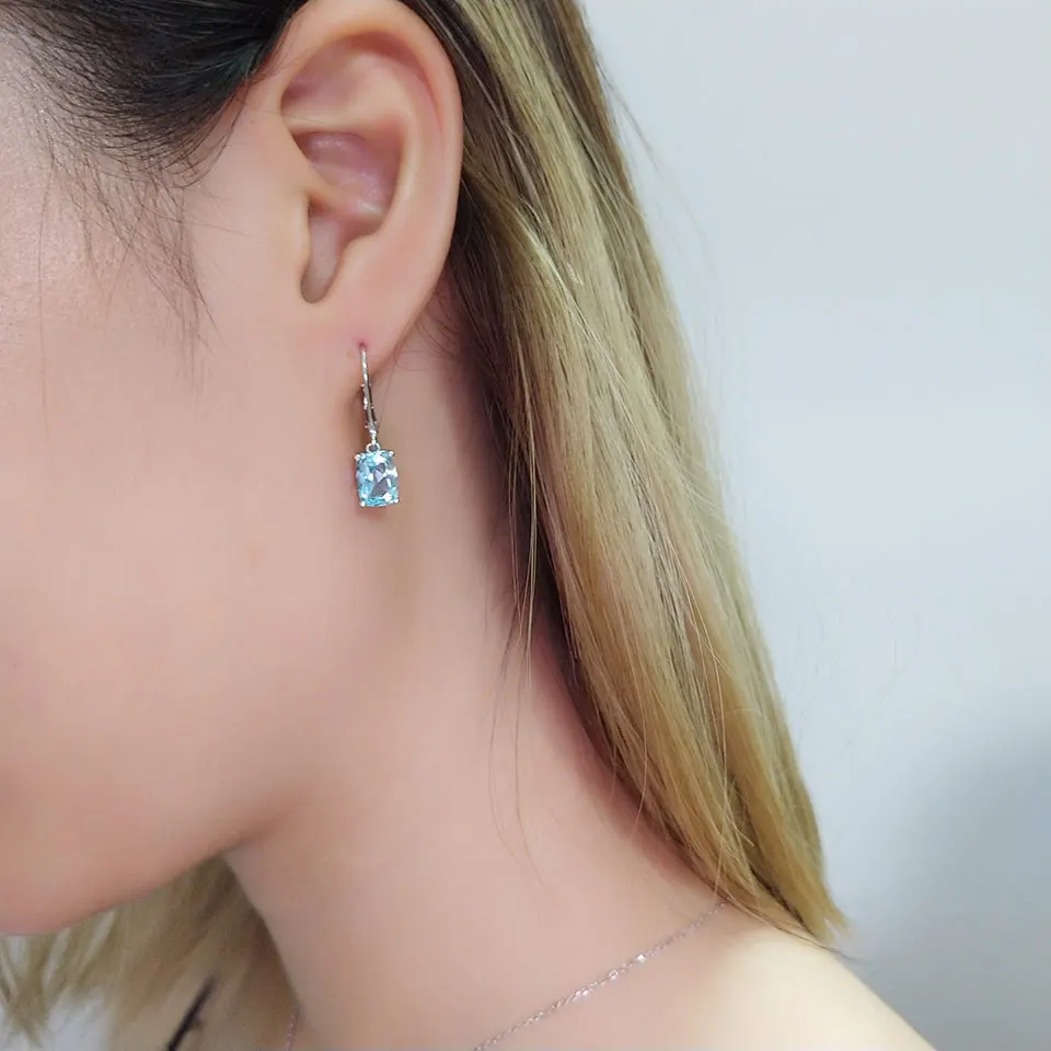 UMCHO Genuine 925 Sterling Silver Sky Blue Topaz Drop Earrings Elegant Gemstone Wedding Engagement Jewelry For Women Gifts