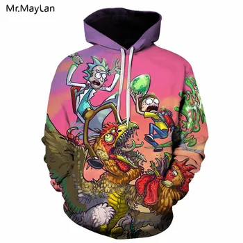 

2019 New Hooded 3D Printed Hip Hop Rick and Morty Hoodie Anime Fans Hoodies Men Harajuku Streetwear Pullover Sweatshirts Hooded