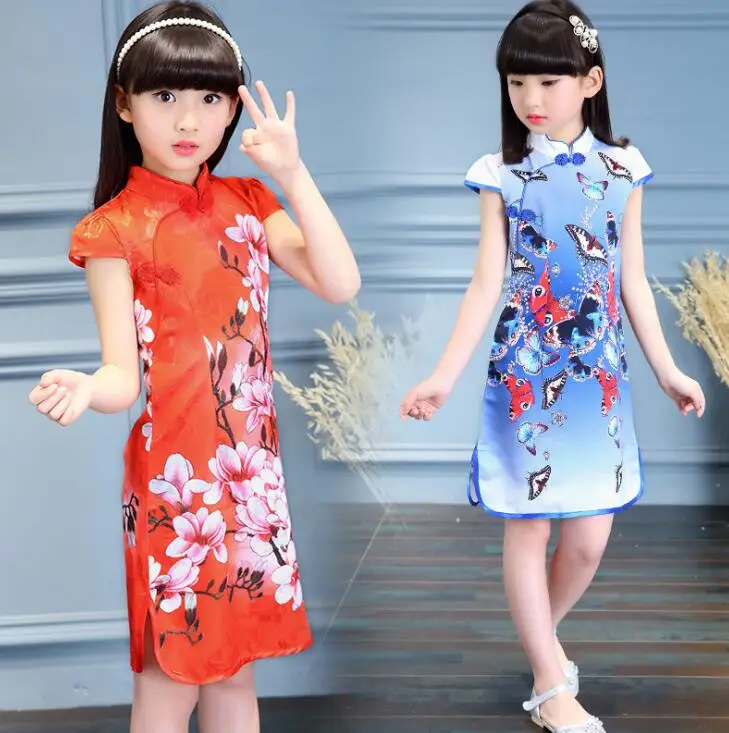 Детское платье Ципао с цветком сливы, с чернилами, Китайский цветочный свадебный костюм, Детский костюм на день, костюм Танга для девочек в