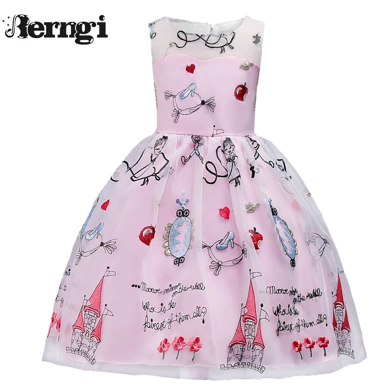 Berngi Girl Princess Dresses 2018 New Color Sleeveless Print Party Dresses Girl Clothes 3-9 Years Children Clothing