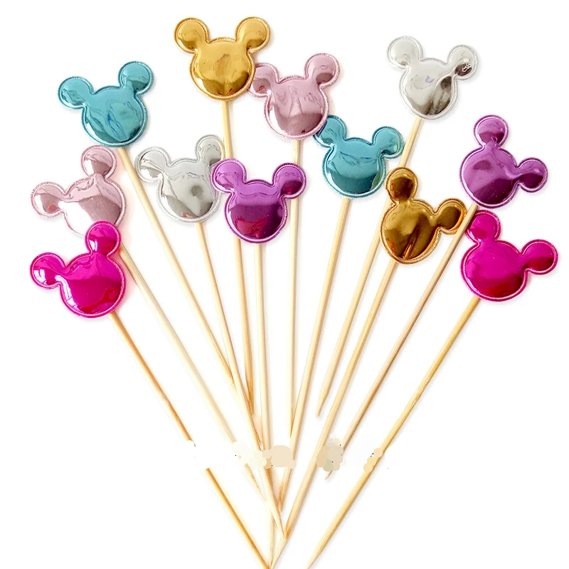 

5pcs Mickey & Minnie Mouse Head Cake Topper Cupcake Flags Baby Shower Favors Boy Kids Birthday Party Wedding Decoration Supplies