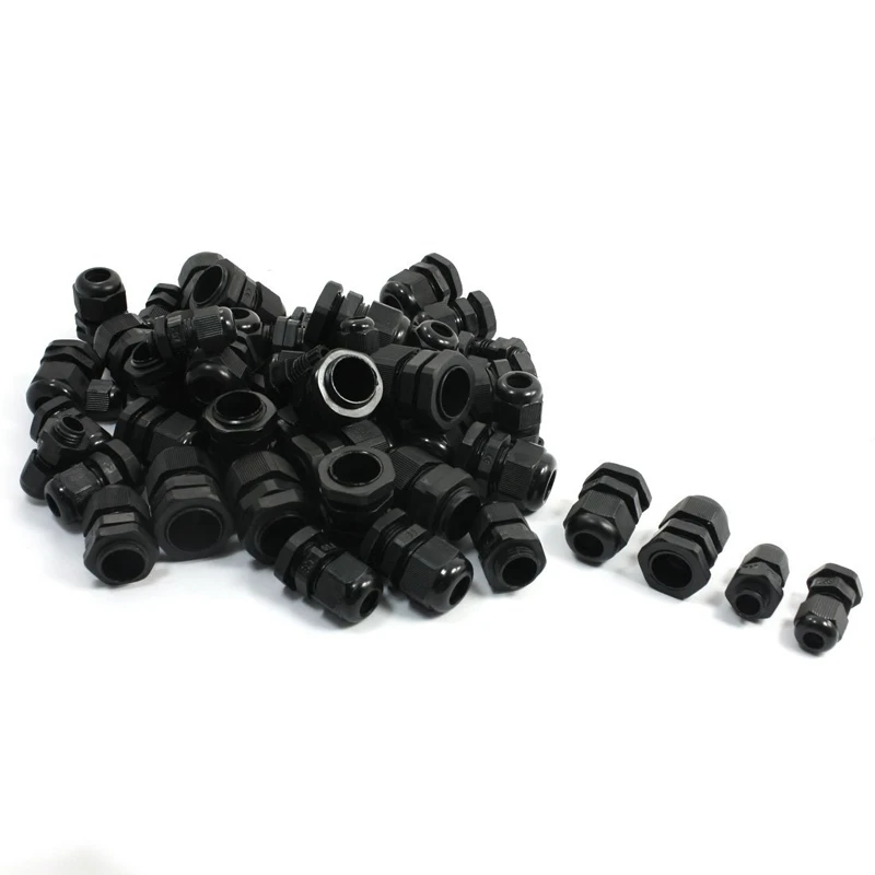 

HOT-50PCS PG7 PG9 PG11 PG13.5 PG16 Black Plastic Waterproof Cable Glands