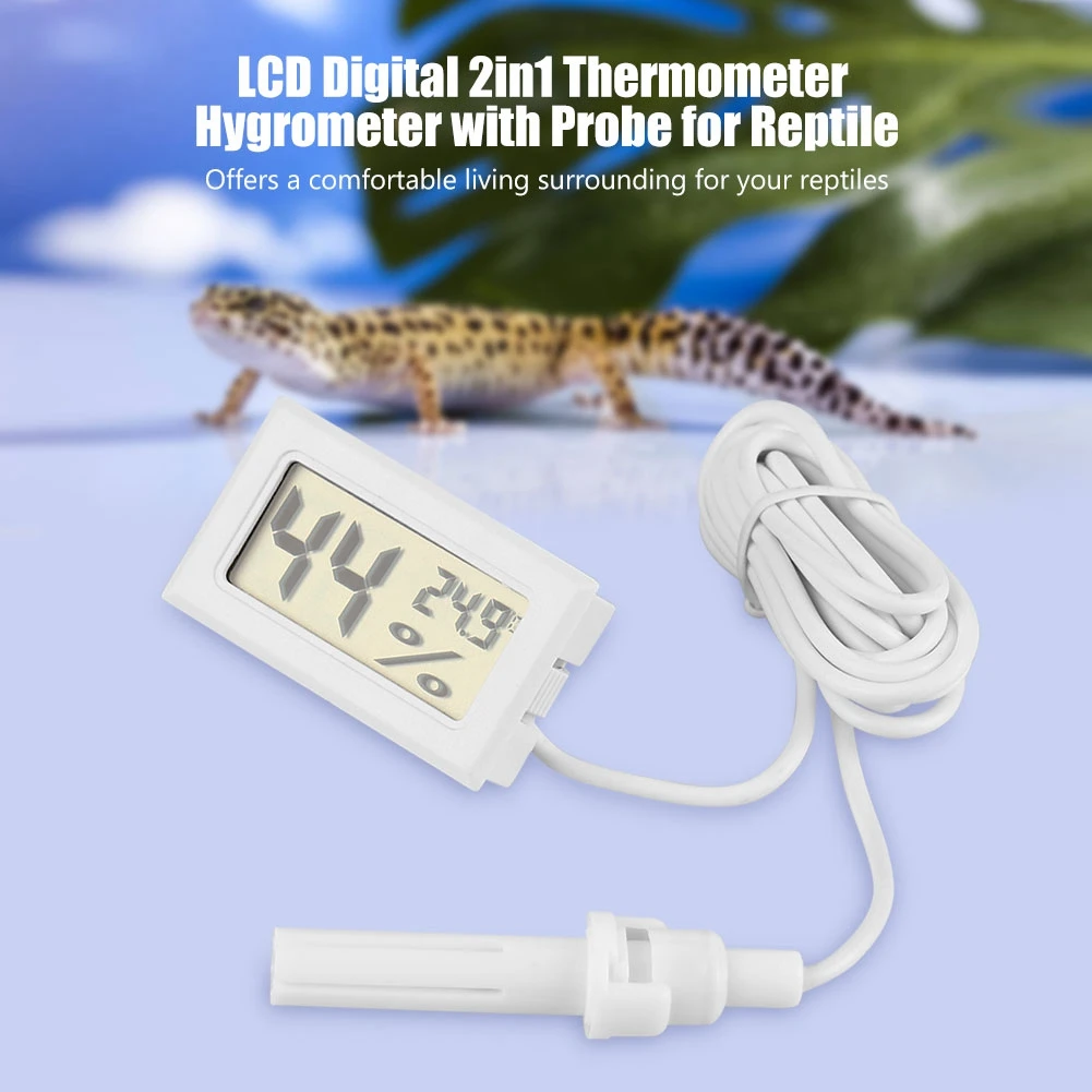 ЖК-цифровой дисплей температуры влажности термометр гигрометр с внешний зонд для рептилий белый