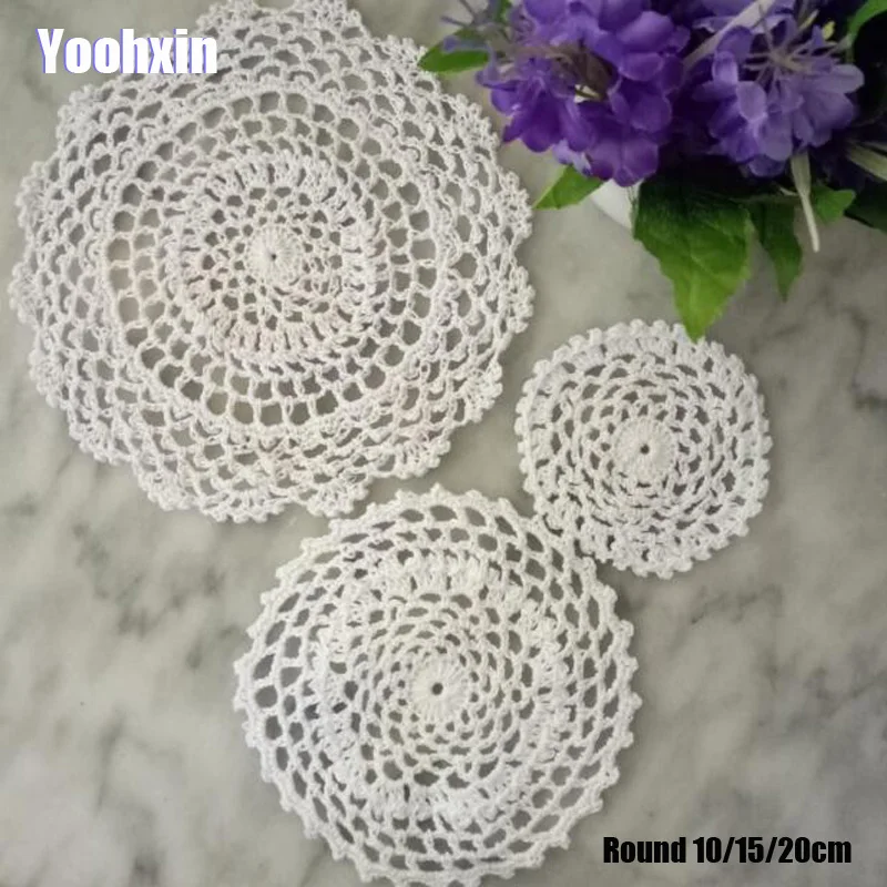 

HOT Round Lace cotton table place mat Handmade pad Cloth crochet wedding placemat cup mug tea coffee dish coaster doily kitchen