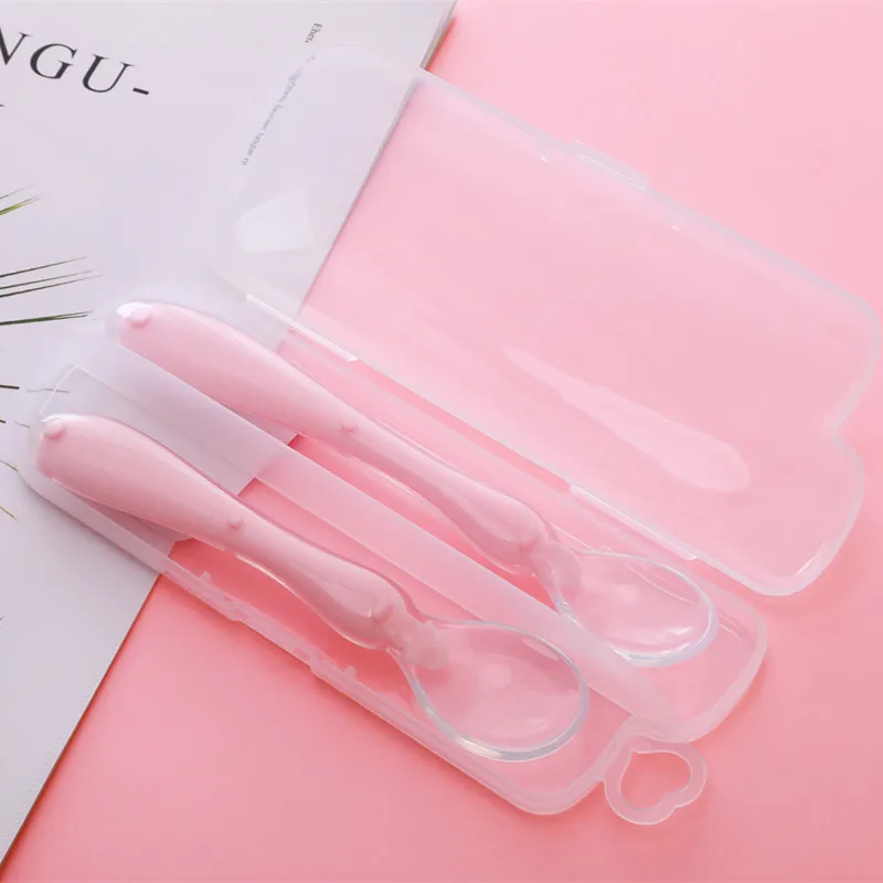 2pcs+box Baby Silicone Spoon Baby Safety Temperature Heat Sensing Thermal Feeding Spoon Kids Children Feeding Dishes Set