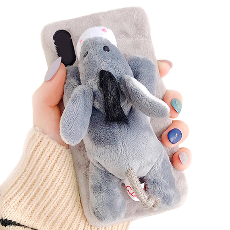 

For iPhone 7 8 Case, Handmade 3D Doll Plush Toy Super Cute Animal Unique Design Rabbit Fur Soft Feel Protective Phone Case Cover