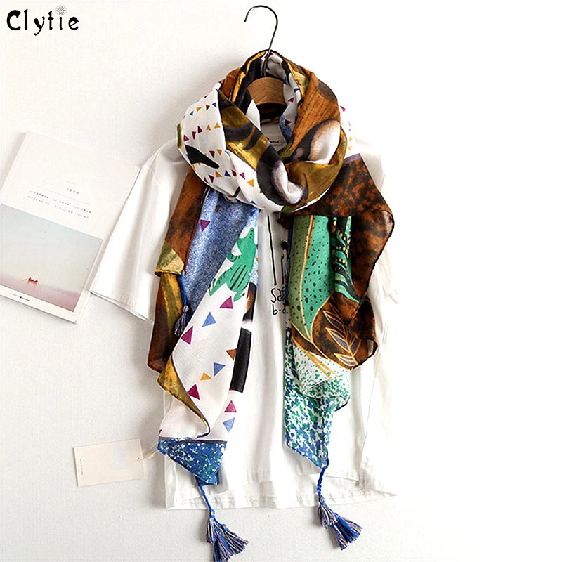 CLYTIE New Women Cotton Scarf Autumn Shawls and Wraps Designer of Fashion Tassel Styles SC3244 | Аксессуары для одежды