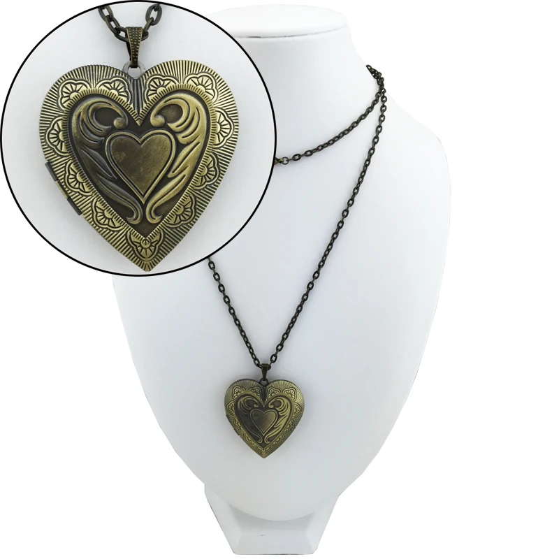 Bulk Sale 70CM Chain 40MM Floating Heart Pendant Antique Locket