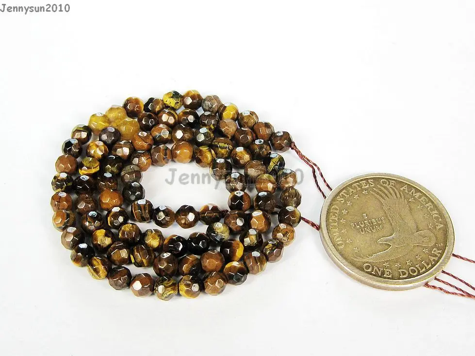 

Natural Tiger's Eye Gems Stones 4mm Faceted Round Spacer Loose Beads 15'' Strand for Jewelry Making Crafts 5 Strands/Pack