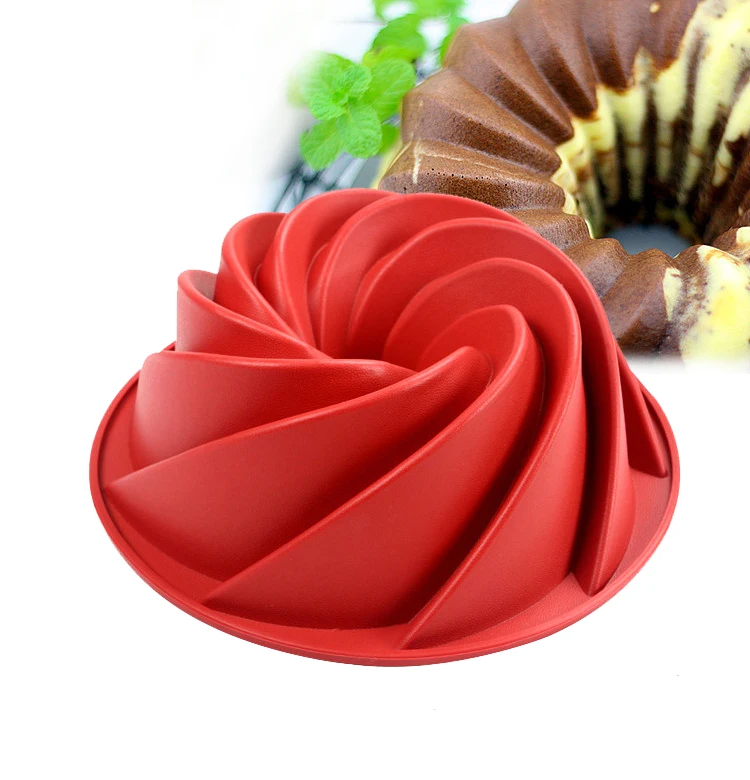 

Large Spiral shape Bundt Cake Pan, Non-stick Bread Bakeware Silicone Mold baking tools (Color May Vary)