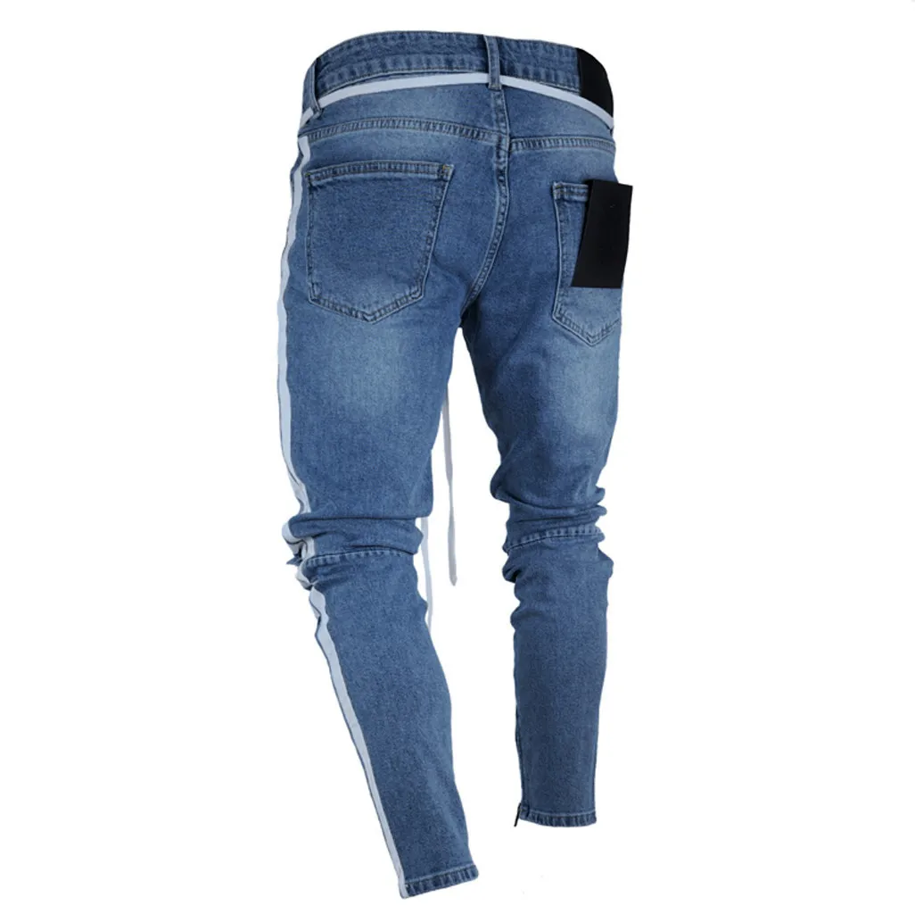 2019 Для Мужчин's штаны модная одежда одноцветная со шнуровкой тонкий узкие джинсы-стрейч джинсы для езды S-3XL 6,14