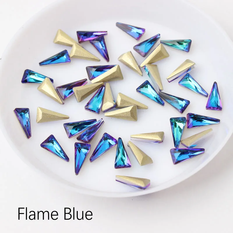 Горячая Распродажа длинные Треугольники 4x8 мм ногтей Стразы 10 видов цветов Необычные хрустальные камни 30/100 шт для 3D нейл-арта украшения - Цвет: Flane Blue