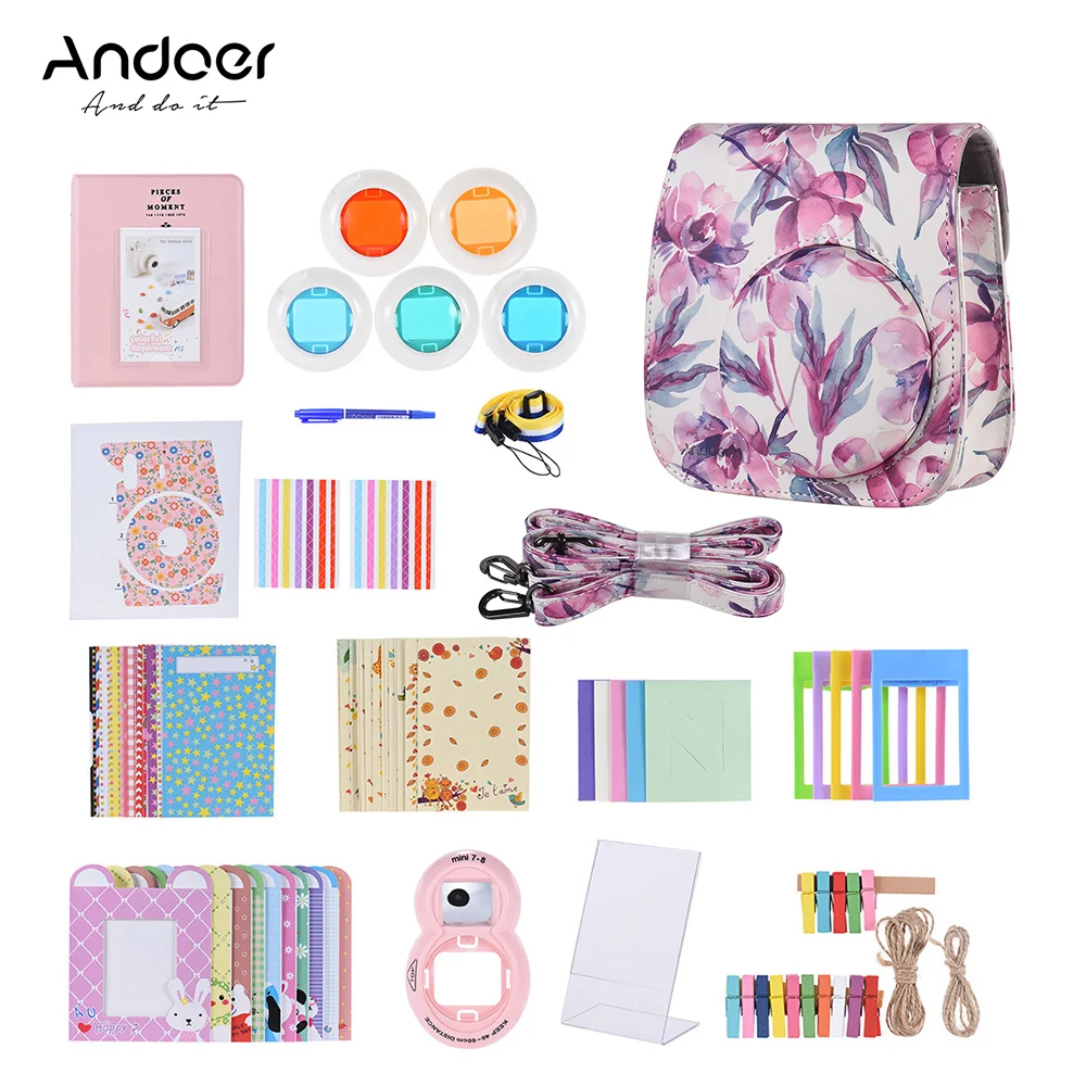 Andoer 14 in 1 Accessories Bundle with Camera Case/Strap/Sticker/Selfie Lens/Filter/Album/Photo Frame etc for fujifilm series - Цвет: Небесно-голубой