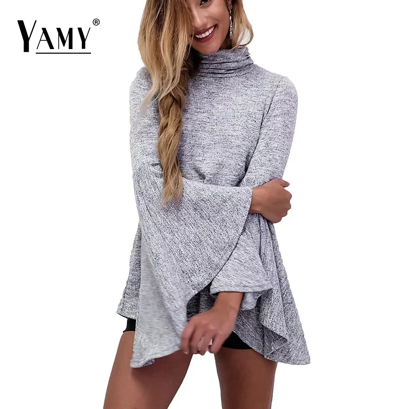 New flare sleeve women sweater 2016 Fashion turtleneck