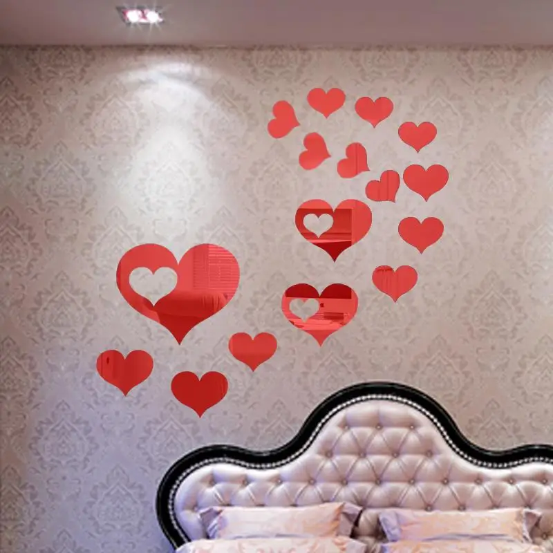 big love heart sofa background wall tv wall mirror wall stickers mirror diy