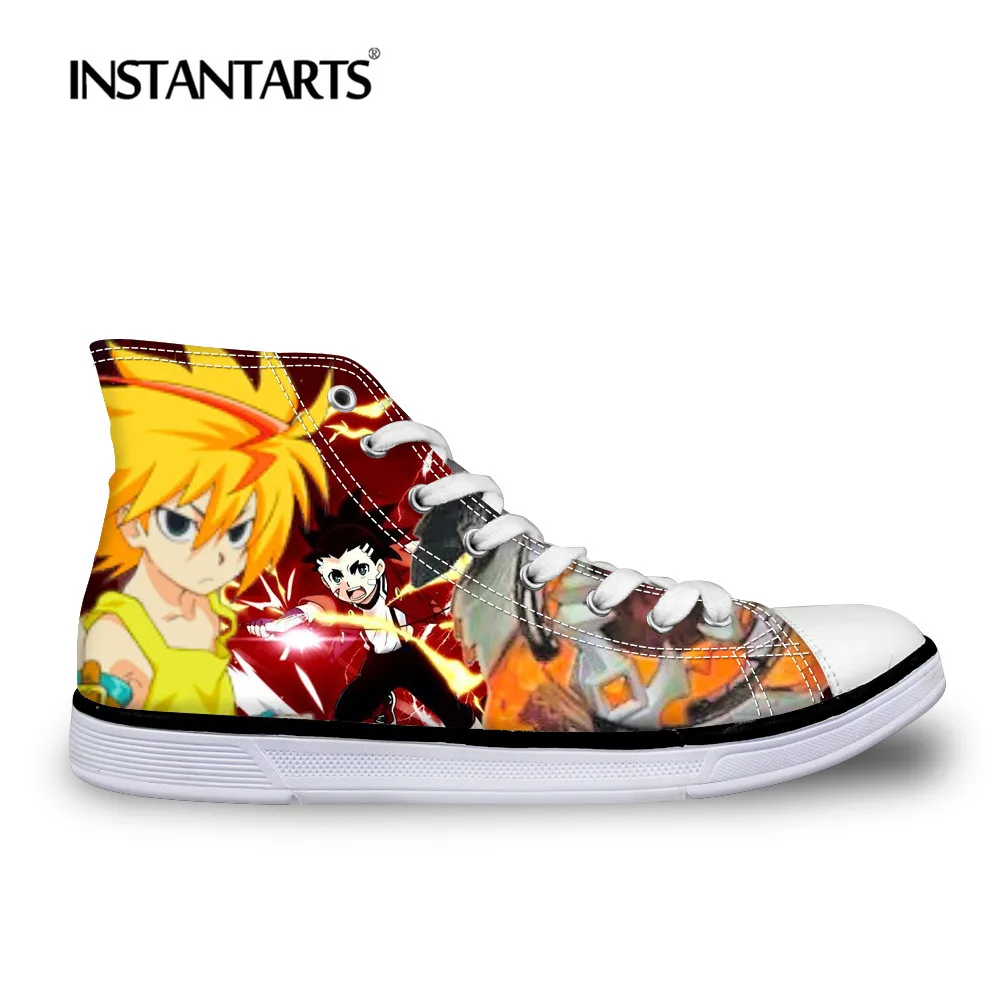

INSTANTARTS 2018 Spring Autumn Men Vulcanize High Top Canvas Shoes 3D Beyblade Burst Game Prin Male Fashion Lace Up Flats Shoes
