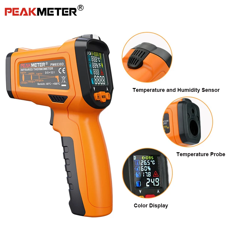 PEAKMETER PM6530D ЖК-дисплей ручной инфракрасный термометр гигрометр датчик температуры-50~ 800 с влажностью и точкой росы