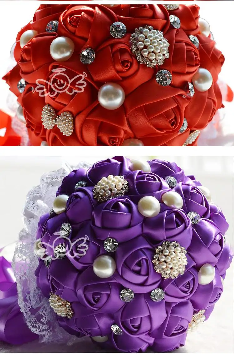В наличии 2016 роскошный свадебный букет с бисером брошь и шелковые розы, романтический свадебный красочный букет невесты D187