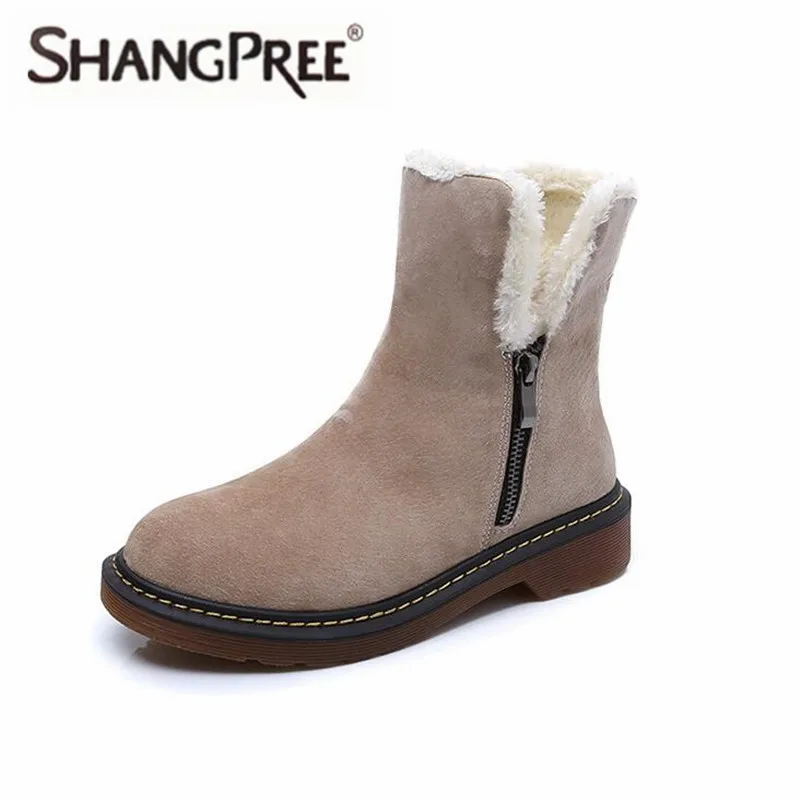 

Plus size 35-43 Women Fashion Autumn Winter Snow Boots Genuine Leather Suede Women Comfortabl Snow Boots plush warm Female Shoes
