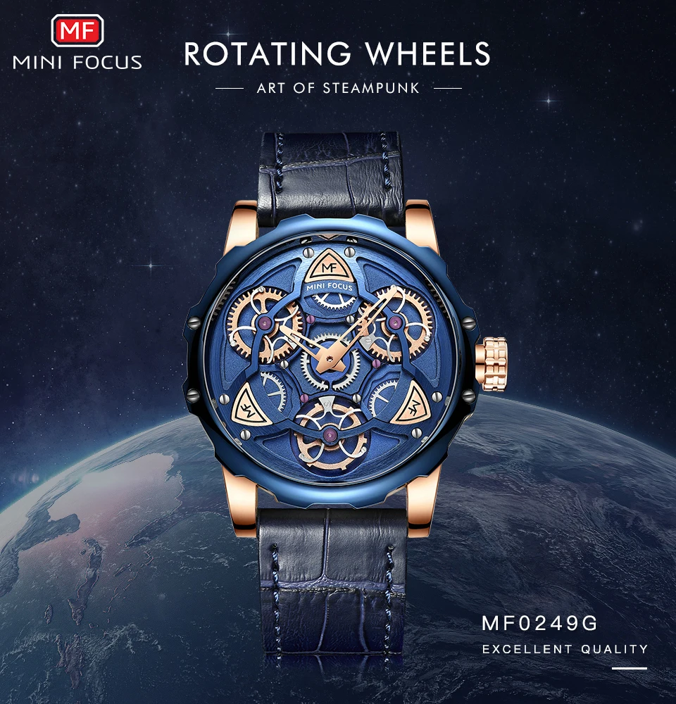 Мини фокус для мужчин s часы лучший бренд класса люкс спортивный стиль Дизайн Кварцевые часы для мужчин синий кожаный ремешок 30 м водонепроницаемый Relogio Masculino