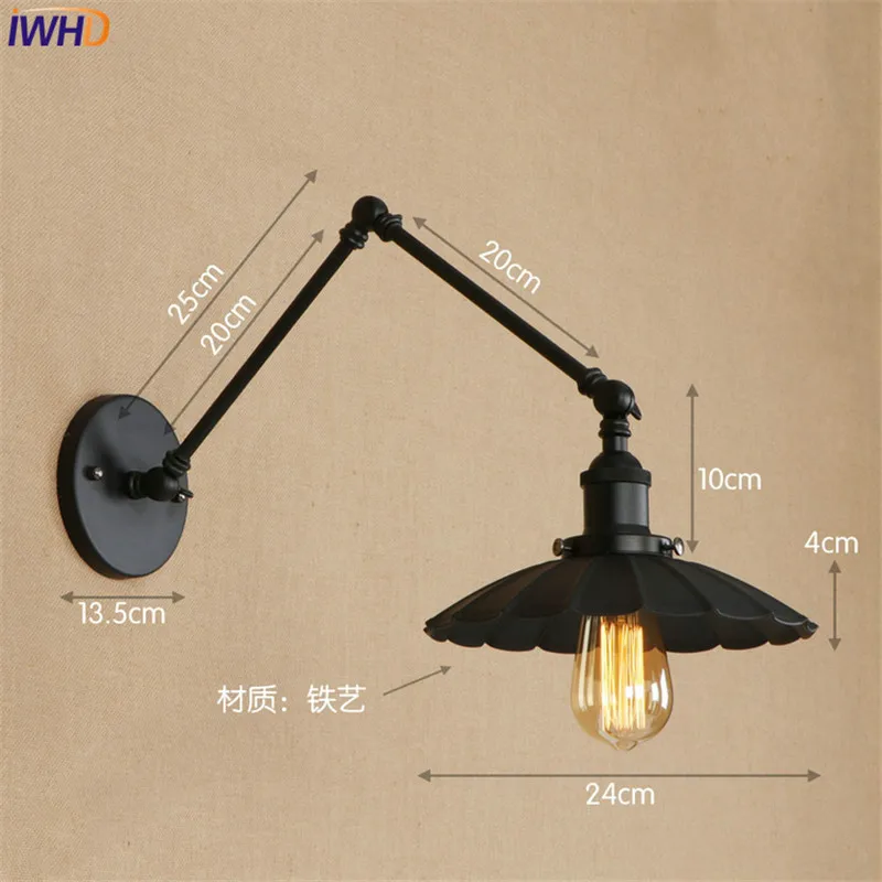 Черный Ретро винтажный светодиодный настенный светильник Edison Wandlamp Свинг